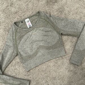 Gymshark Grey Marl Flex Sports Long Sleeve Crop Top (M)
